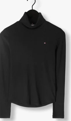 zwarte tommy hilfiger coltrui slim 5x2 rib roll-nk ls