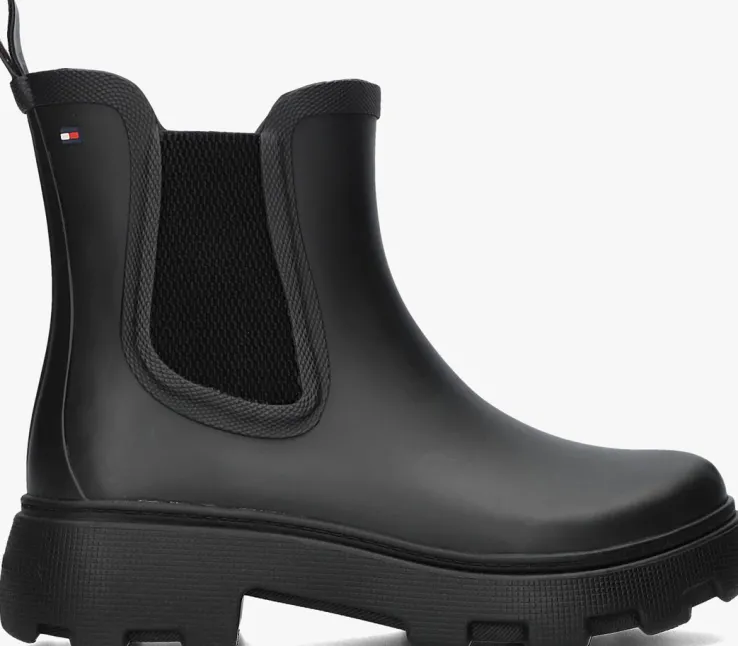 zwarte tommy hilfiger regenlaarzen rubber flag cleated rainboot