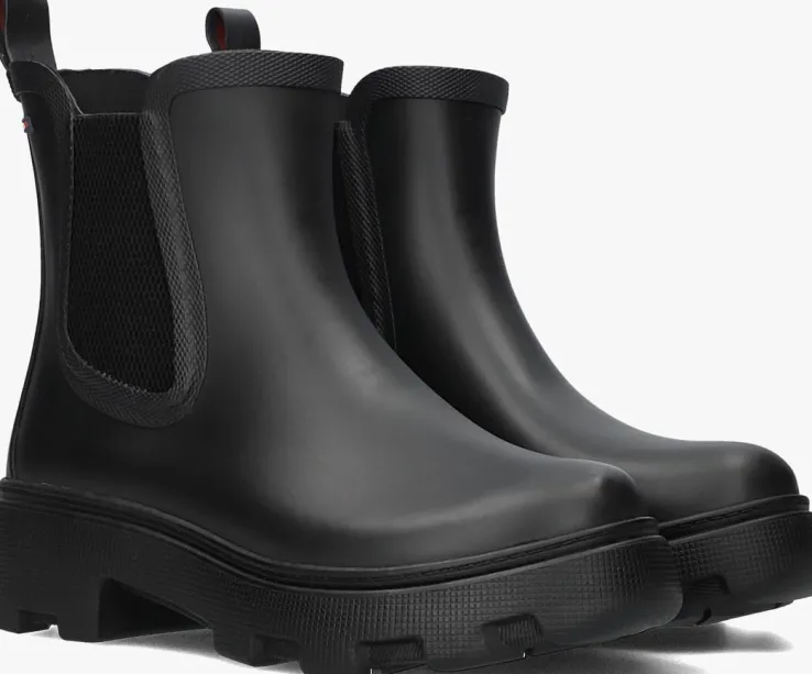 zwarte tommy hilfiger regenlaarzen rubber flag cleated rainboot