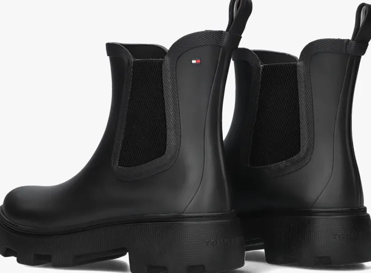 zwarte tommy hilfiger regenlaarzen rubber flag cleated rainboot