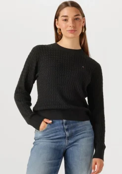 zwarte tommy hilfiger trui co cable fine gg c-nk ls swt