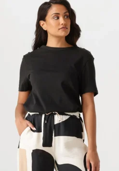 zwarte tommy hilfiger t-shirt reg stripe gold btn c-nk ss