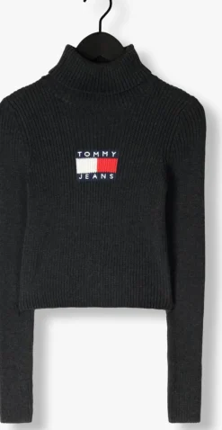 zwarte tommy jeans coltrui tjw melange trtlnck flag sweater