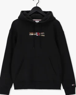zwarte tommy jeans sweater tjw rlxd linear overlay hoodie