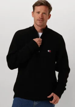 zwarte tommy jeans trui tjm reg 1/4 zip raglan badge