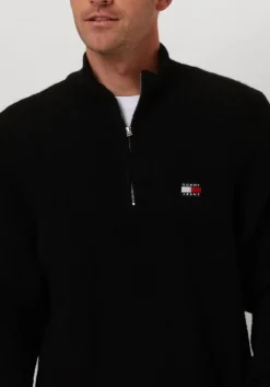 zwarte tommy jeans trui tjm reg 1/4 zip raglan badge