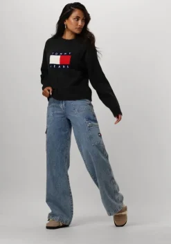 zwarte tommy jeans trui tjw melange flag sweater