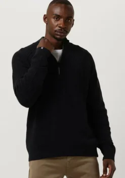 zwarte vanguard trui half zip collar cotton mouline