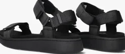 zwarte woden platte sandalen line