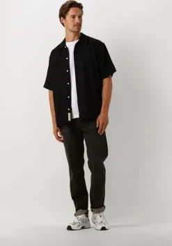 zwarte woodbird casual overhemd wbbanks linen shirt