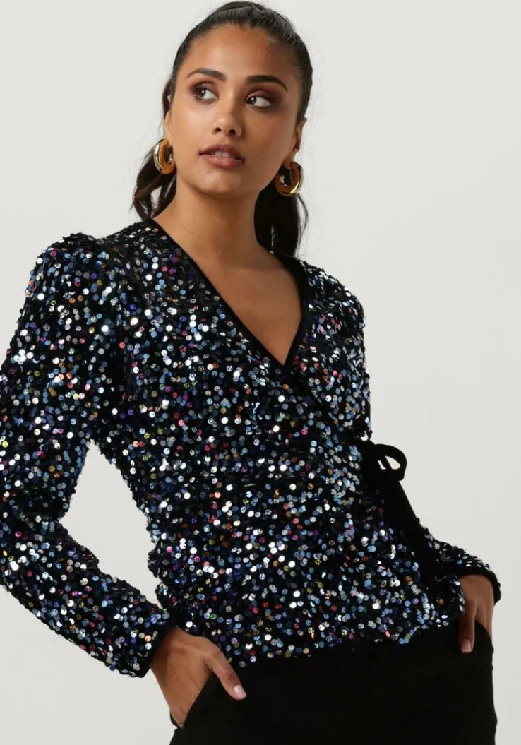 zwarte y.a.s. blouses yaskillo sequin ls wrap top