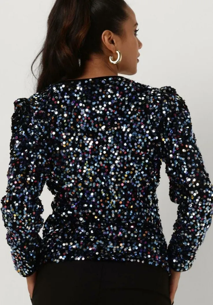 zwarte y.a.s. blouses yaskillo sequin ls wrap top