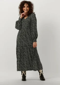 zwarte y.a.s. midi jurk yasditsy v neck 3/4 sleeve smock dress