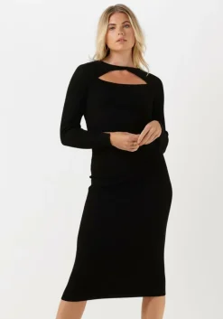 zwarte y.a.s. midi jurk yaskanna ls midi knit dress