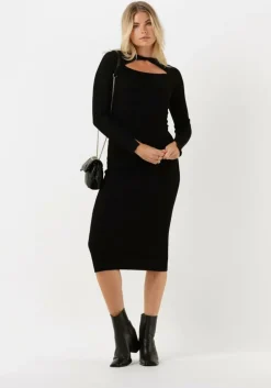 zwarte y.a.s. midi jurk yaskanna ls midi knit dress