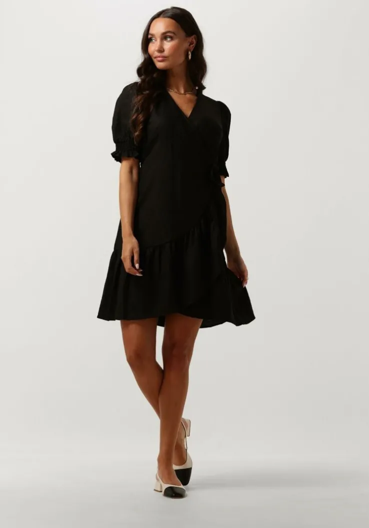 zwarte y.a.s. mini jurk yasflaxy ss wrap dress