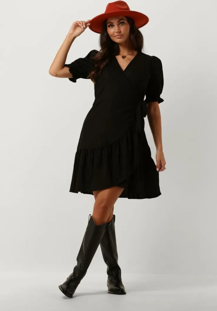 zwarte y.a.s. mini jurk yasflaxy ss wrap dress